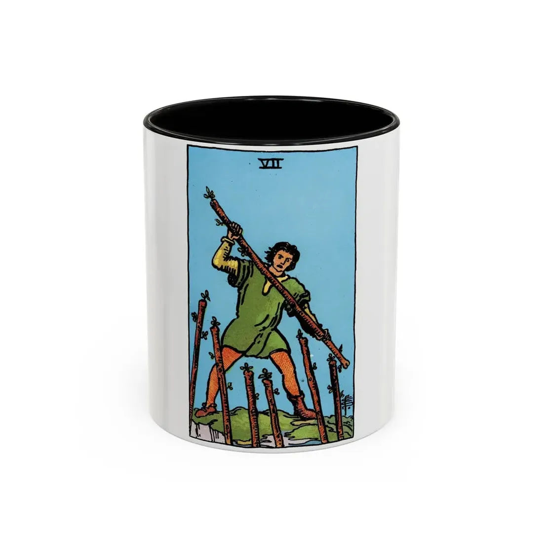 The 7 of Wands (Tarot Card) Accent Coffee Mug 11oz Black - Go Mug Yourself