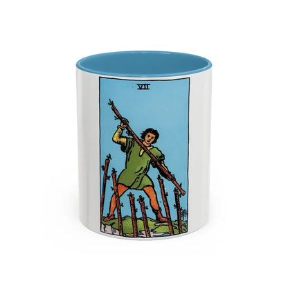 The 7 of Wands (Tarot Card) Accent Coffee Mug 11oz Light Blue - Go Mug Yourself