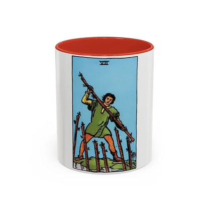 The 7 of Wands (Tarot Card) Accent Coffee Mug 11oz Red - Go Mug Yourself