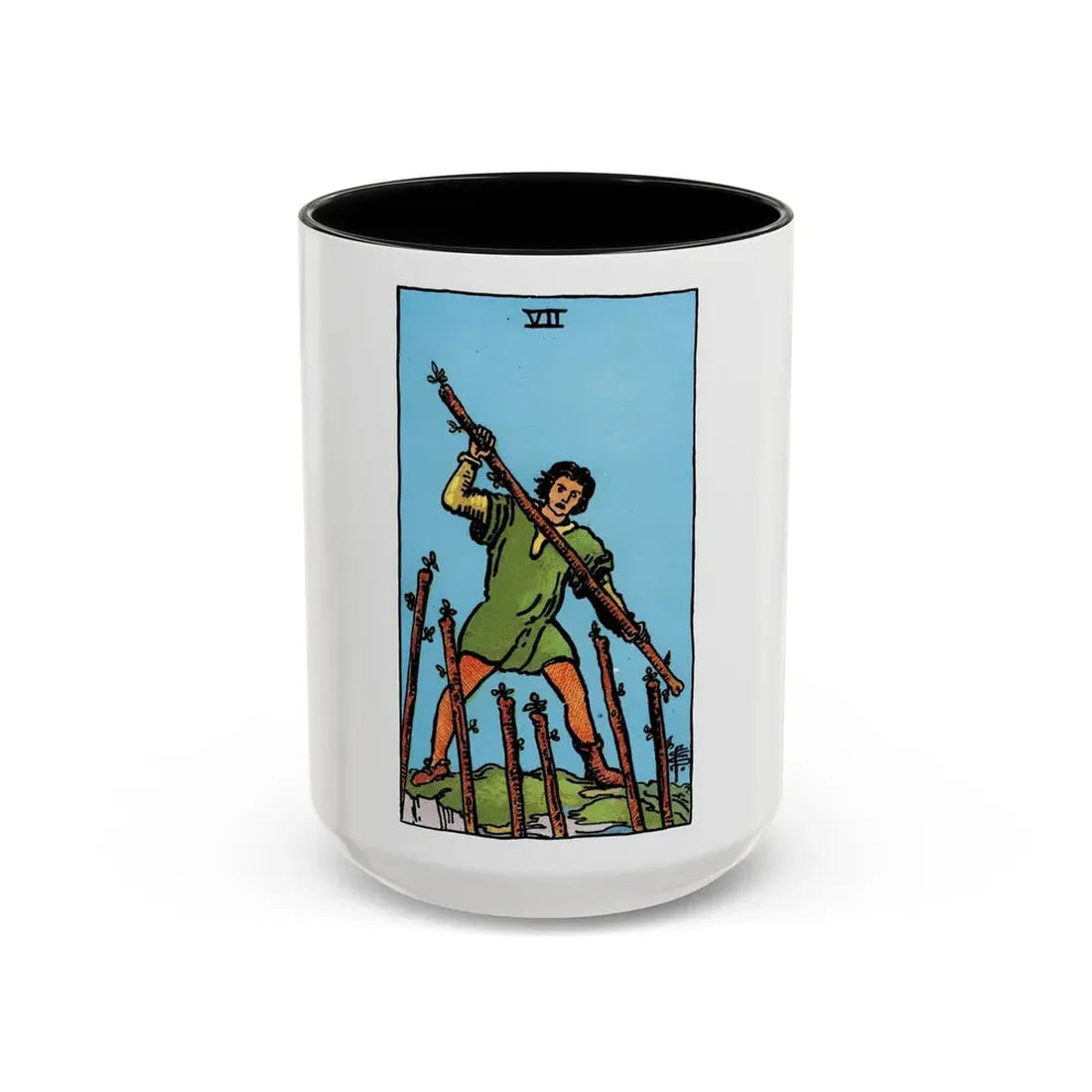 The 7 of Wands (Tarot Card) Accent Coffee Mug 15oz Black - Go Mug Yourself