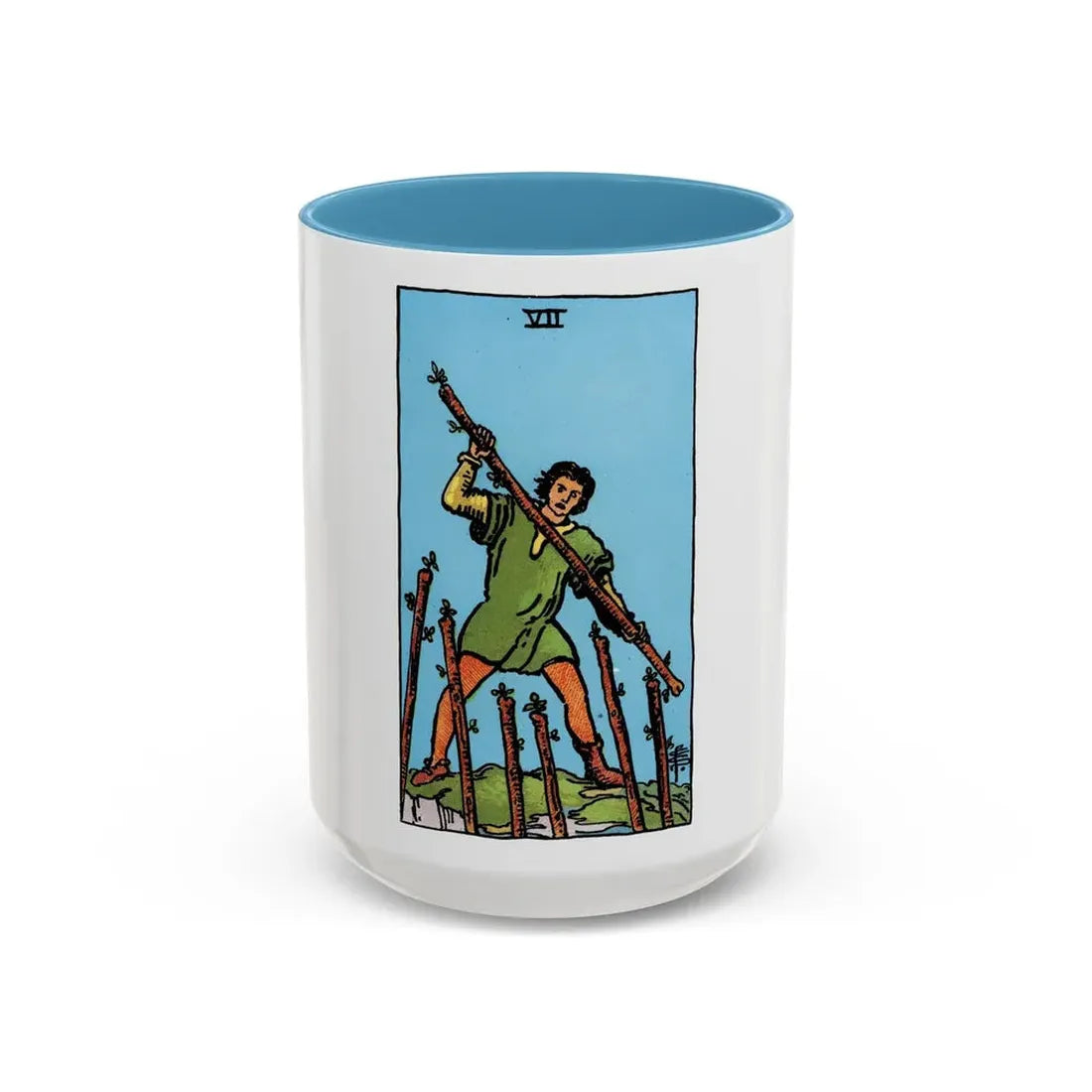 The 7 of Wands (Tarot Card) Accent Coffee Mug 15oz Light Blue - Go Mug Yourself