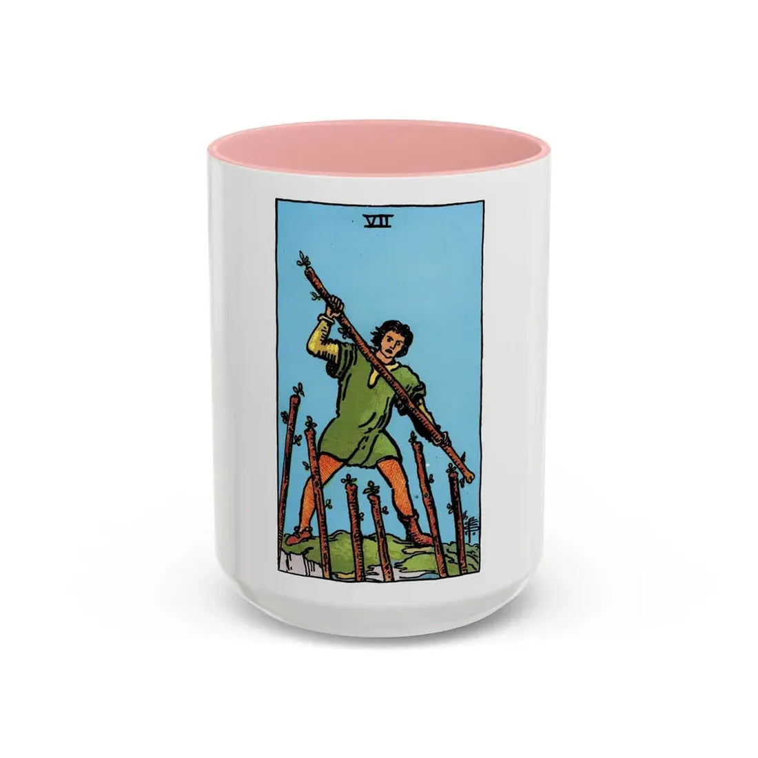 The 7 of Wands (Tarot Card) Accent Coffee Mug 15oz Pink - Go Mug Yourself