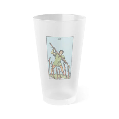 The 7 of Wands (Tarot Card) Frosted Pint Glass 16oz-Go Mug Yourself