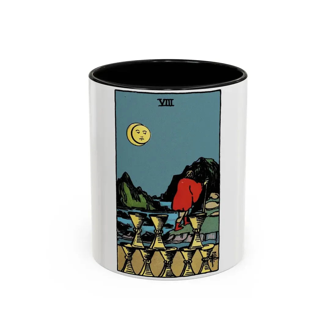 The 8 of Cups (Tarot Card) Accent Coffee Mug 11oz Black - Go Mug Yourself