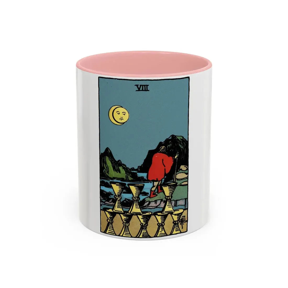 The 8 of Cups (Tarot Card) Accent Coffee Mug 11oz Pink - Go Mug Yourself