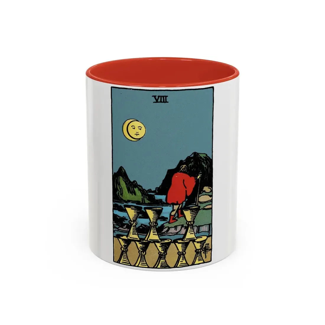 The 8 of Cups (Tarot Card) Accent Coffee Mug 11oz Red - Go Mug Yourself