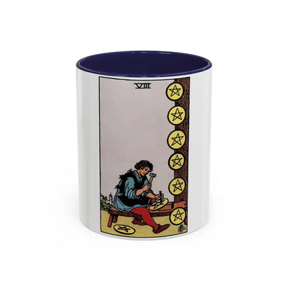 The 8 of Pentacles (Tarot Card) Accent Coffee Mug 11oz Navy - Go Mug Yourself
