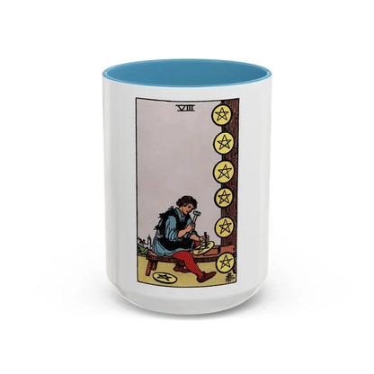 The 8 of Pentacles (Tarot Card) Accent Coffee Mug 15oz Light Blue - Go Mug Yourself