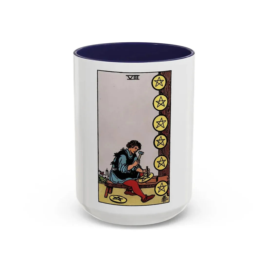 The 8 of Pentacles (Tarot Card) Accent Coffee Mug 15oz Navy - Go Mug Yourself
