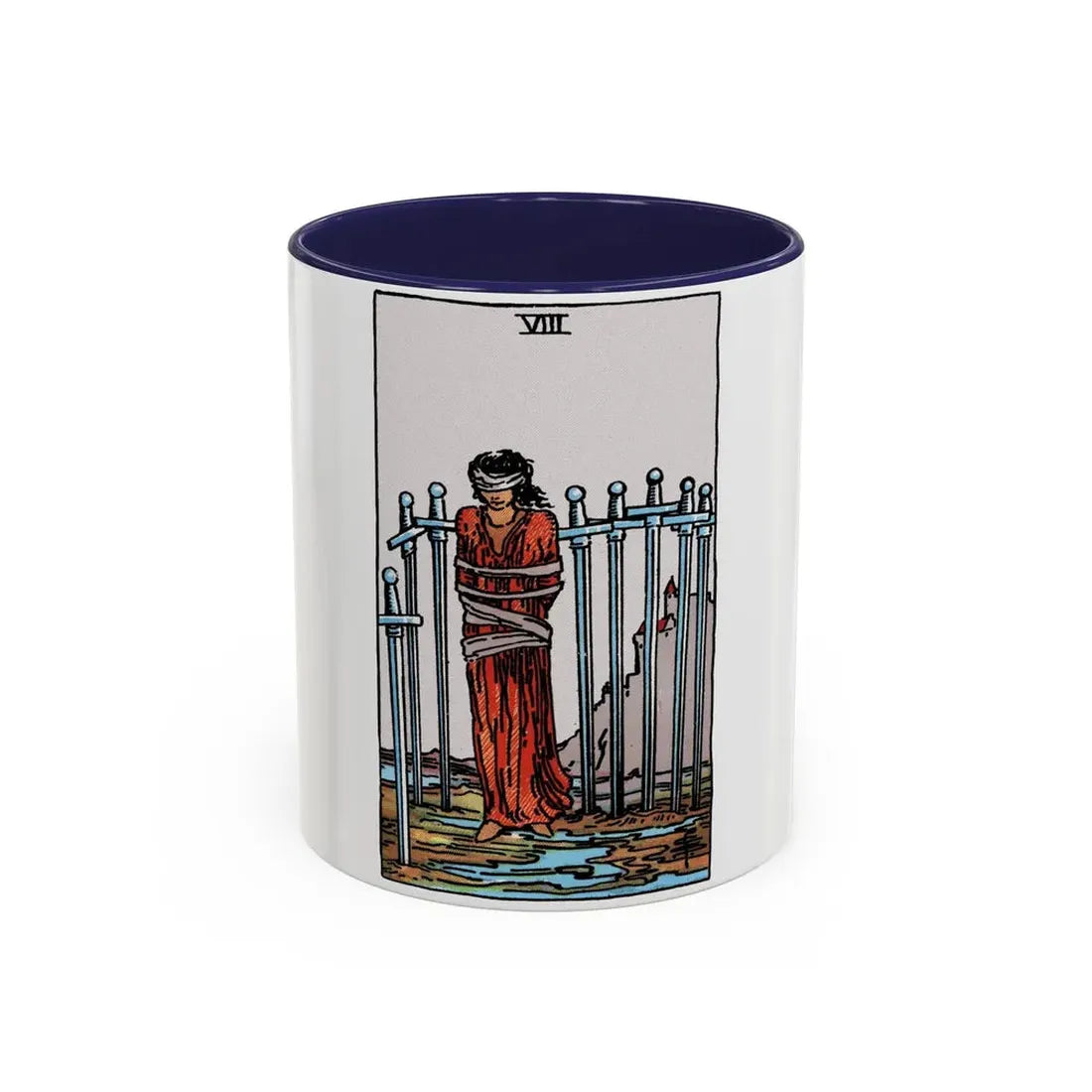 The 8 of Swords (Tarot Card) Accent Coffee Mug 11oz Navy - Go Mug Yourself