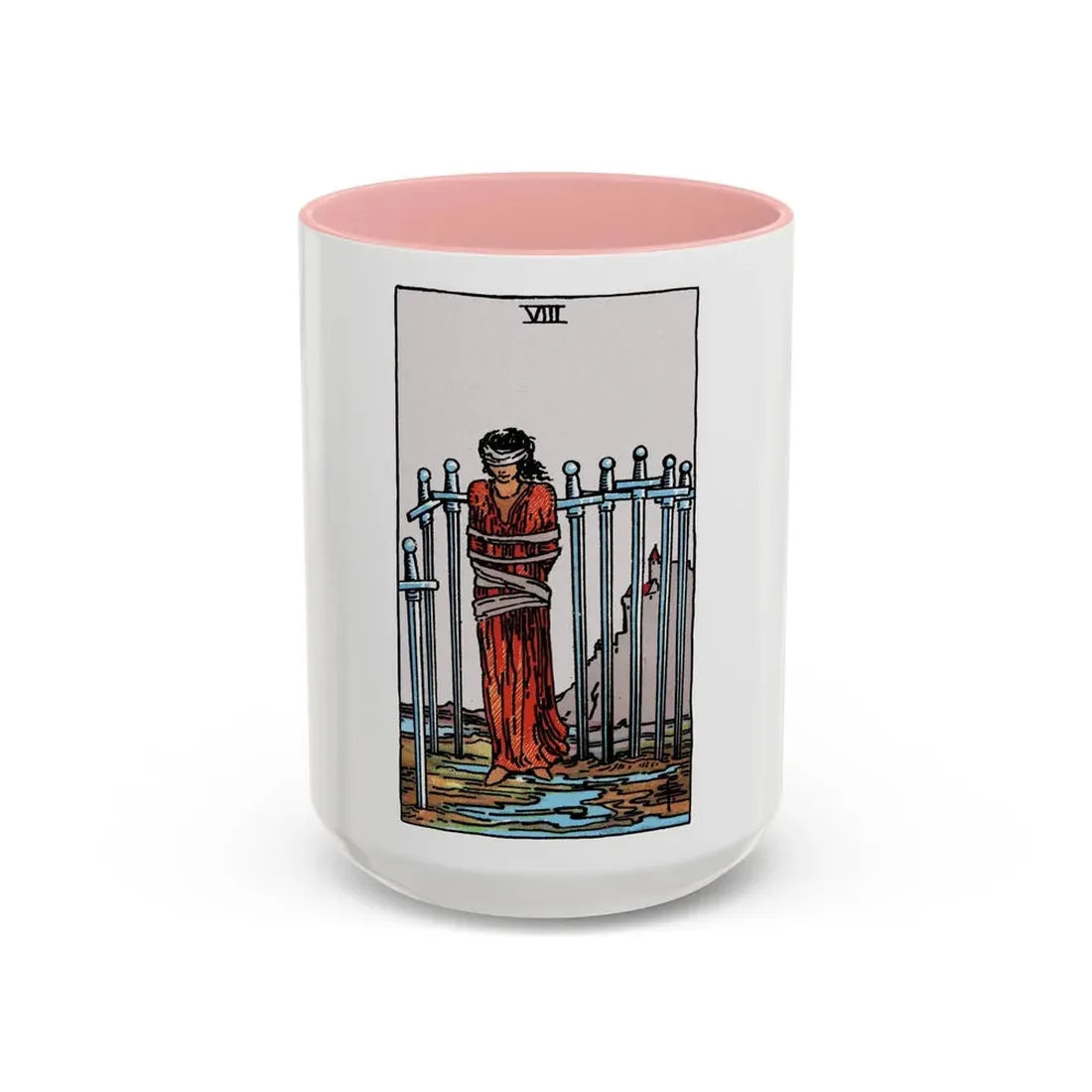 The 8 of Swords (Tarot Card) Accent Coffee Mug 15oz Pink - Go Mug Yourself