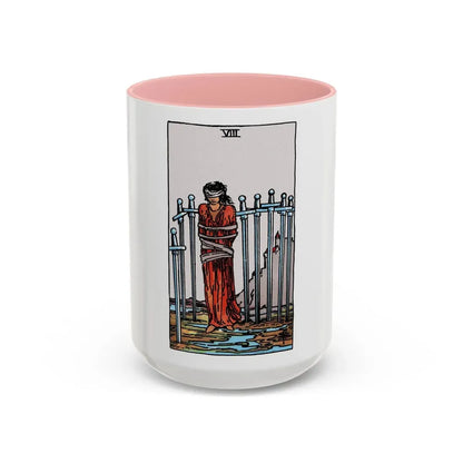 The 8 of Swords (Tarot Card) Accent Coffee Mug 15oz Pink - Go Mug Yourself