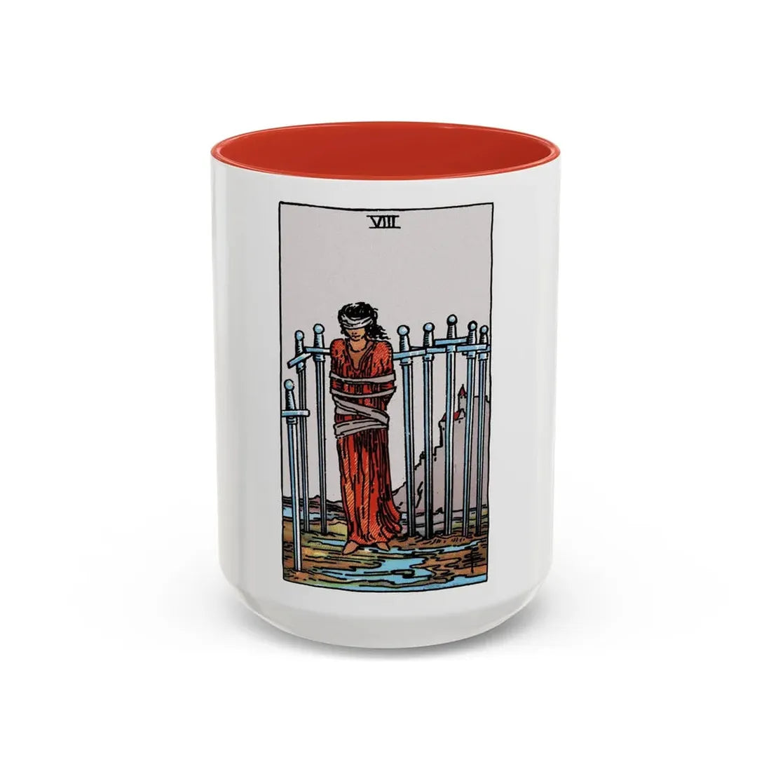 The 8 of Swords (Tarot Card) Accent Coffee Mug 15oz Red - Go Mug Yourself