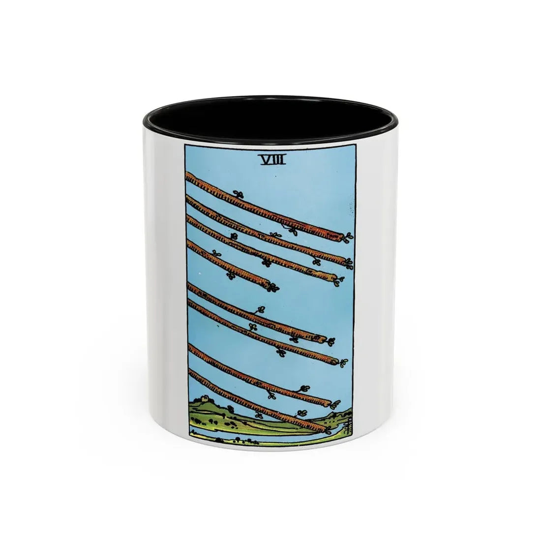 The 8 of Wands (Tarot Card) Accent Coffee Mug 11oz Black - Go Mug Yourself