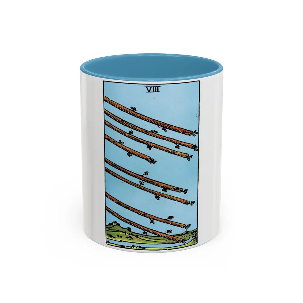 The 8 of Wands (Tarot Card) Accent Coffee Mug-11oz-Light Blue-Go Mug Yourself
