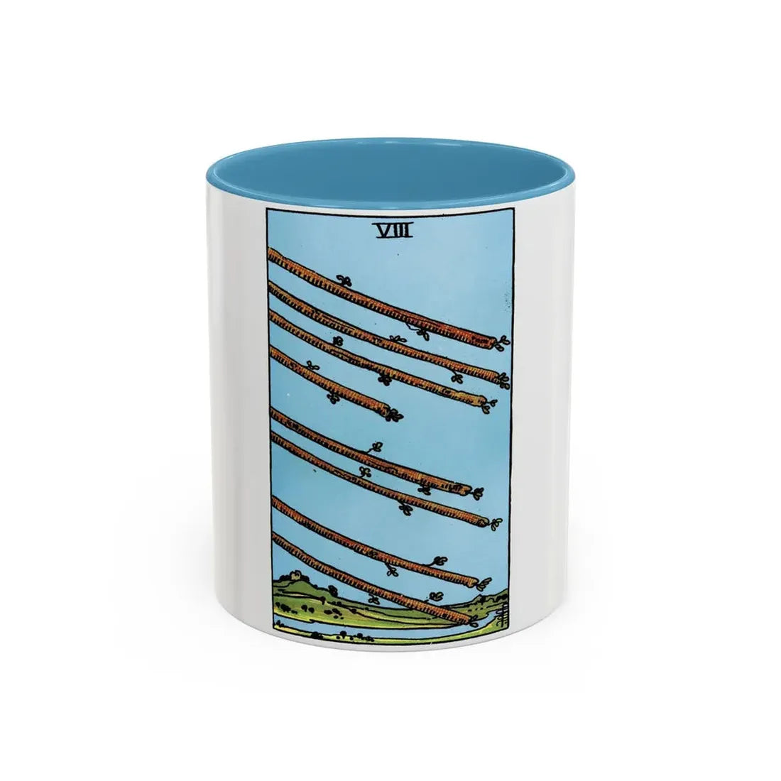 The 8 of Wands (Tarot Card) Accent Coffee Mug 11oz Light Blue - Go Mug Yourself