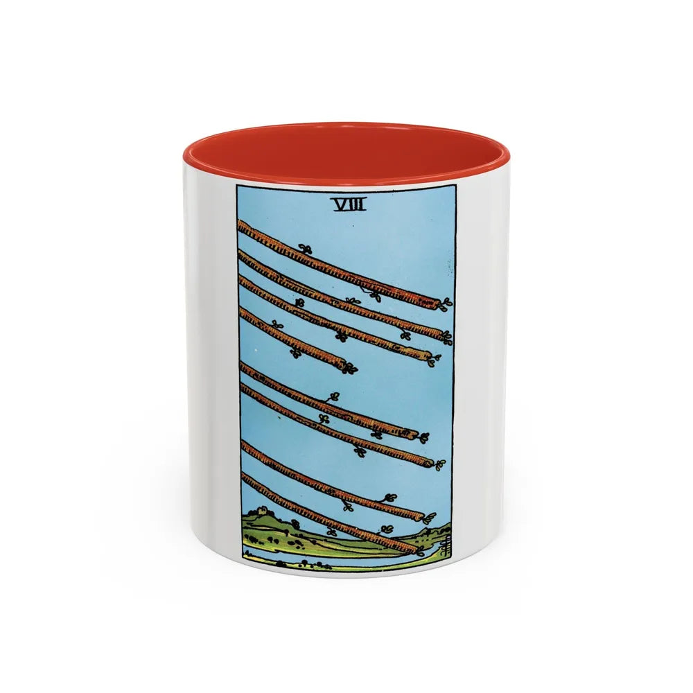 The 8 of Wands (Tarot Card) Accent Coffee Mug-11oz-Red-Go Mug Yourself