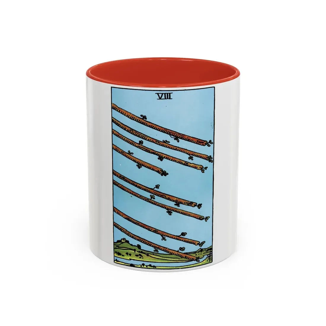 The 8 of Wands (Tarot Card) Accent Coffee Mug 11oz Red - Go Mug Yourself