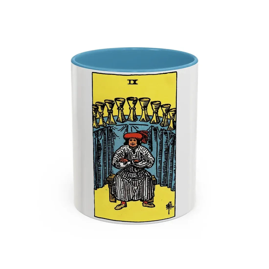 The 9 of Cups (Tarot Card) Accent Coffee Mug 11oz Light Blue - Go Mug Yourself