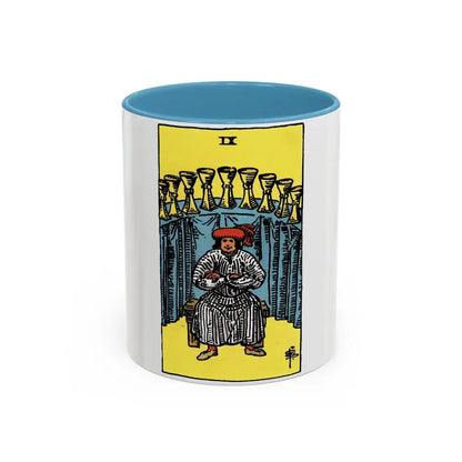 The 9 of Cups (Tarot Card) Accent Coffee Mug 11oz Light Blue - Go Mug Yourself