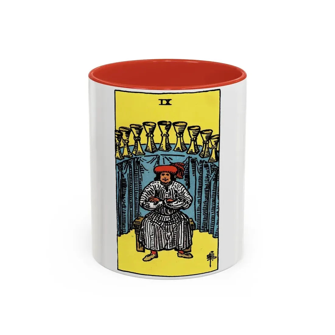 The 9 of Cups (Tarot Card) Accent Coffee Mug 11oz Red - Go Mug Yourself