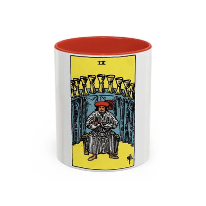 The 9 of Cups (Tarot Card) Accent Coffee Mug 11oz Red - Go Mug Yourself