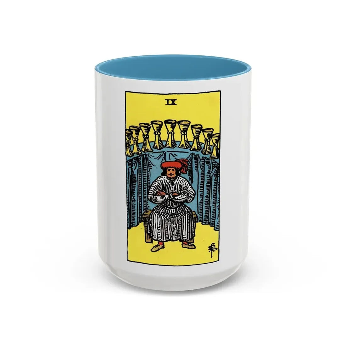 The 9 of Cups (Tarot Card) Accent Coffee Mug 15oz Light Blue - Go Mug Yourself