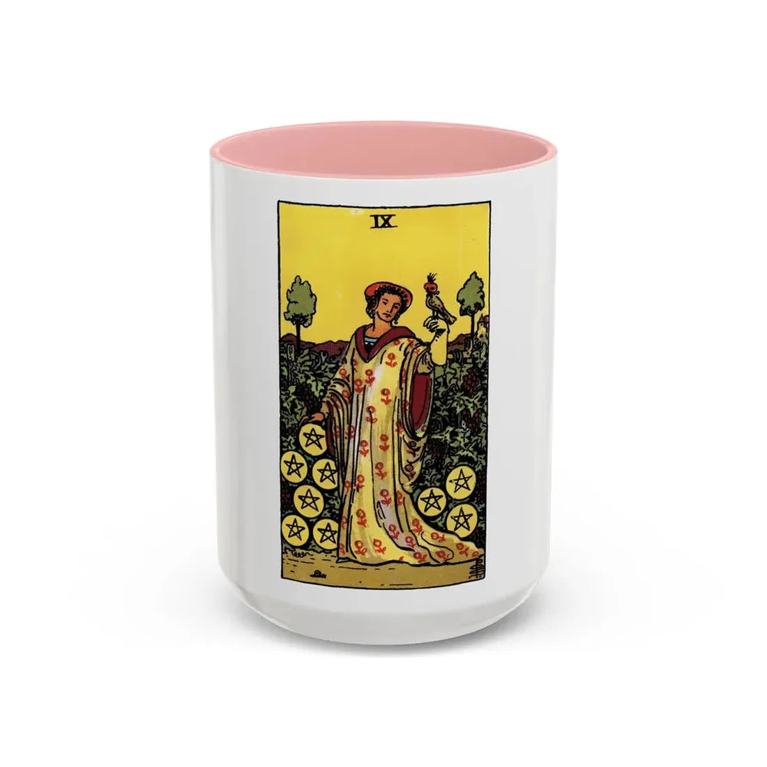 The 9 of Pentacles (Tarot Card) Accent Coffee Mug 15oz Pink - Go Mug Yourself