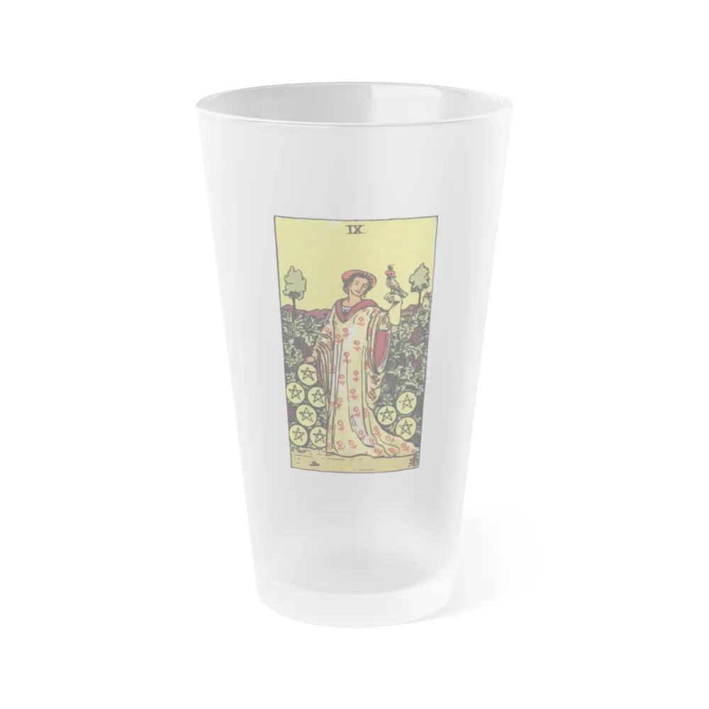 The 9 of Pentacles (Tarot Card) Frosted Pint Glass 16oz-Go Mug Yourself