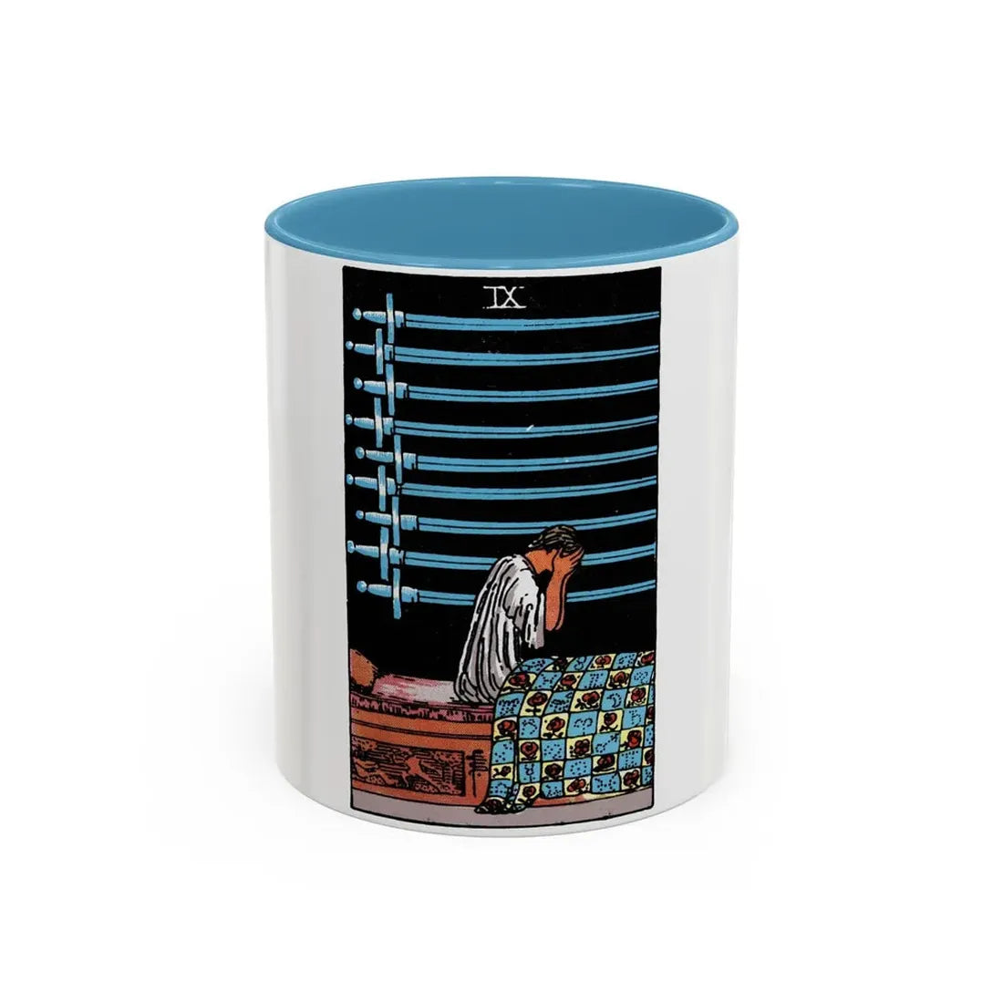 The 9 of Swords (Tarot Card) Accent Coffee Mug 11oz Light Blue - Go Mug Yourself