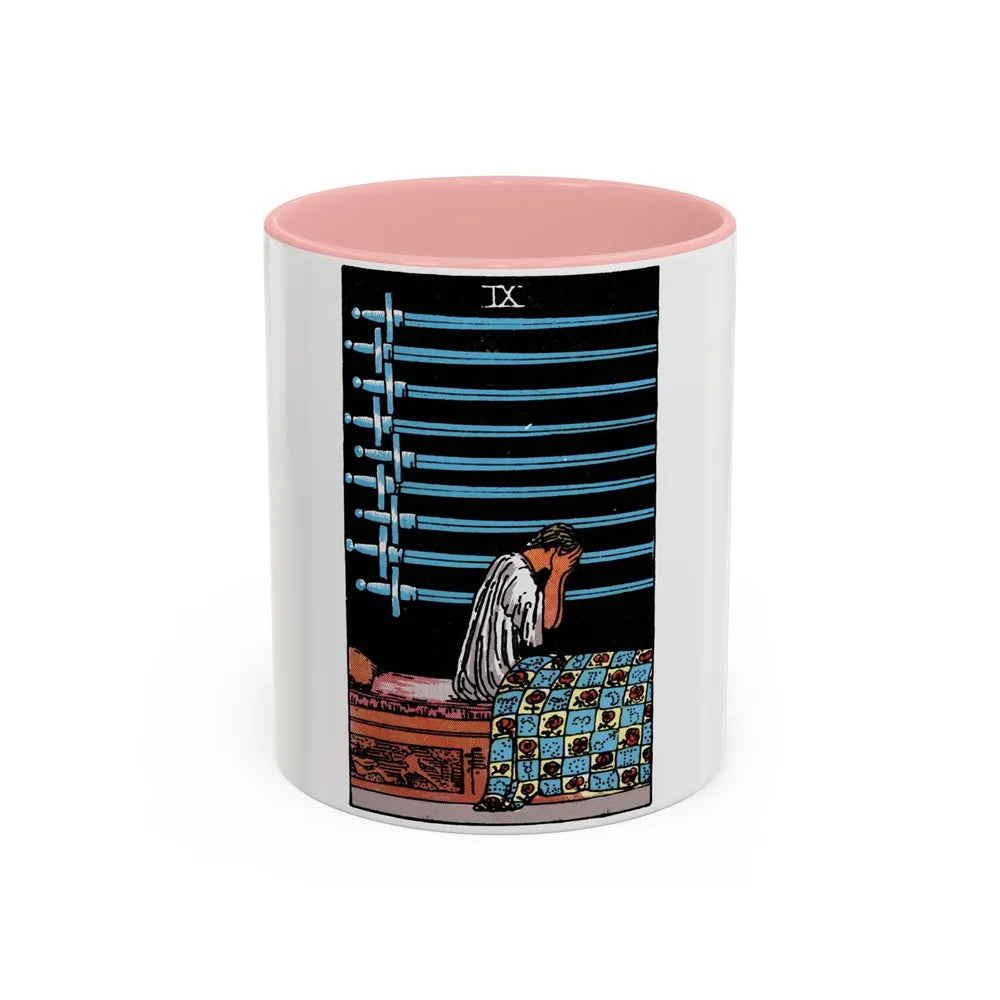 The 9 of Swords (Tarot Card) Accent Coffee Mug-11oz-Pink-Go Mug Yourself