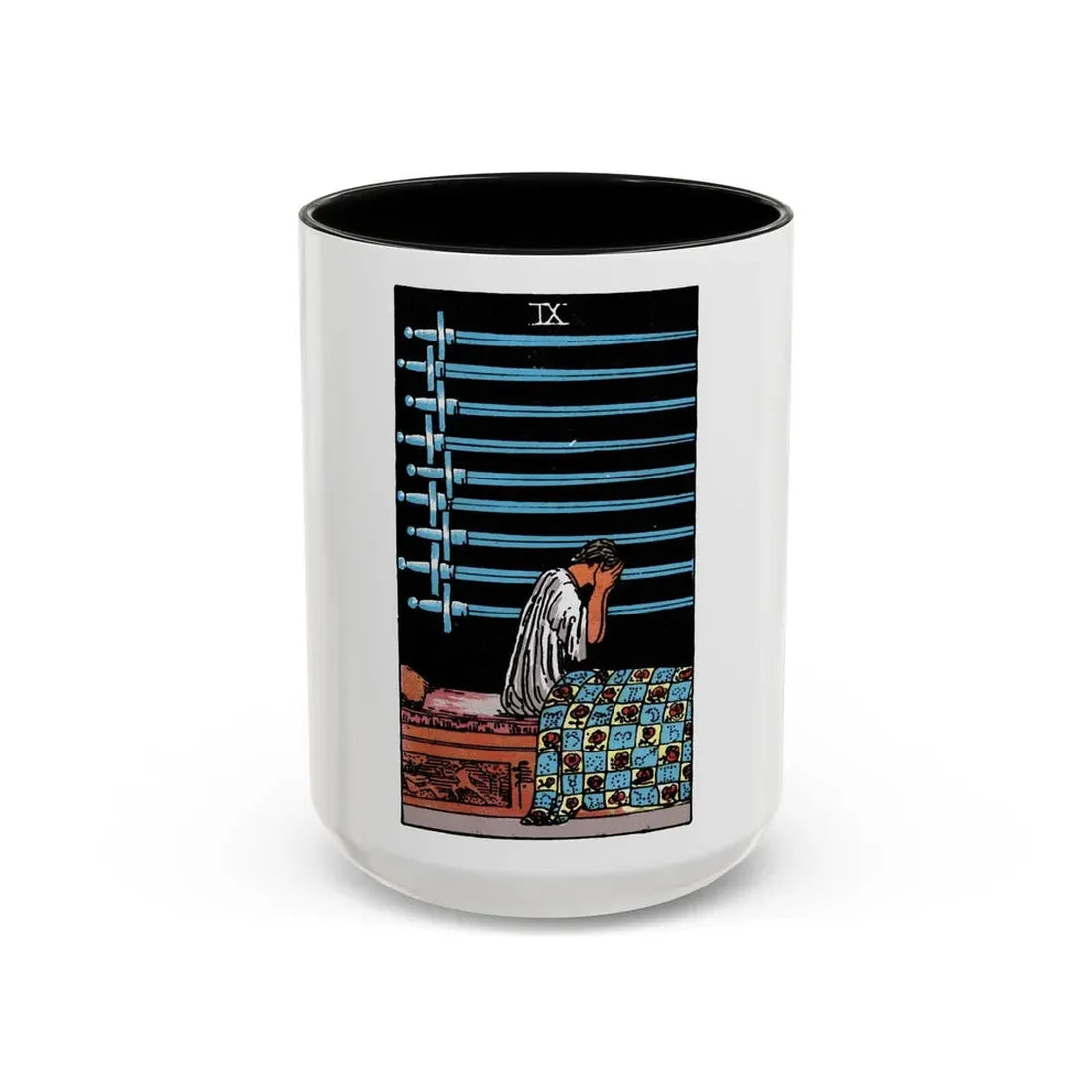 The 9 of Swords (Tarot Card) Accent Coffee Mug 15oz Black - Go Mug Yourself