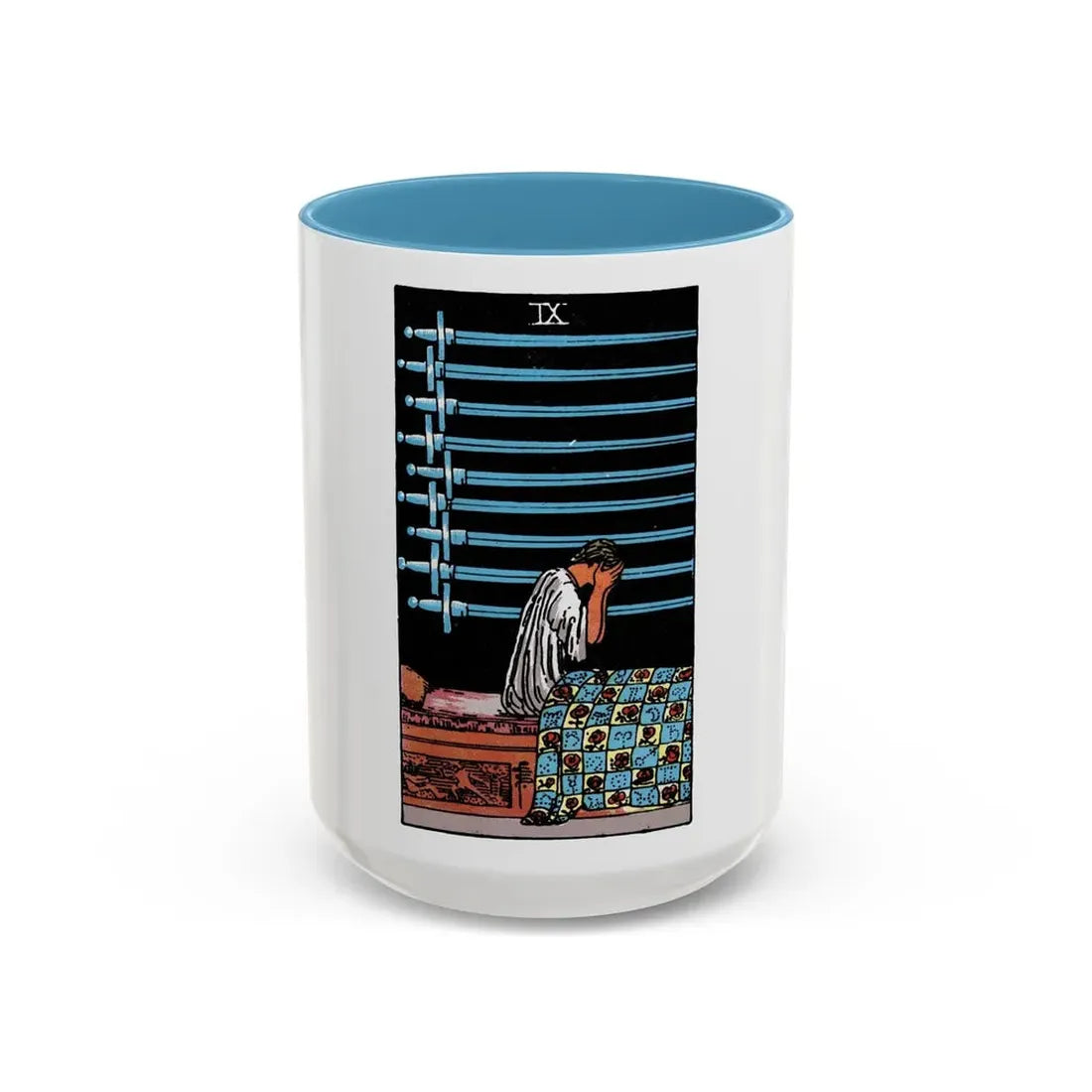 The 9 of Swords (Tarot Card) Accent Coffee Mug 15oz Light Blue - Go Mug Yourself