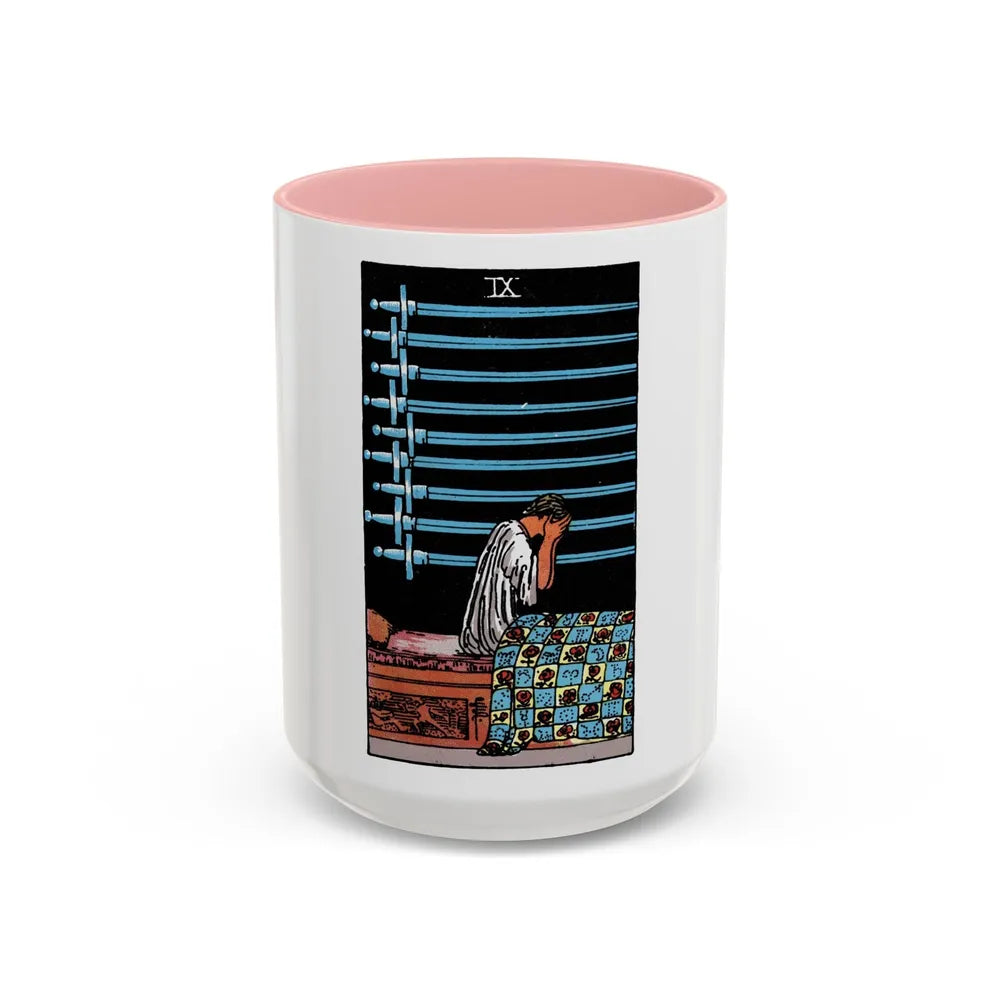 The 9 of Swords (Tarot Card) Accent Coffee Mug-15oz-Pink-Go Mug Yourself