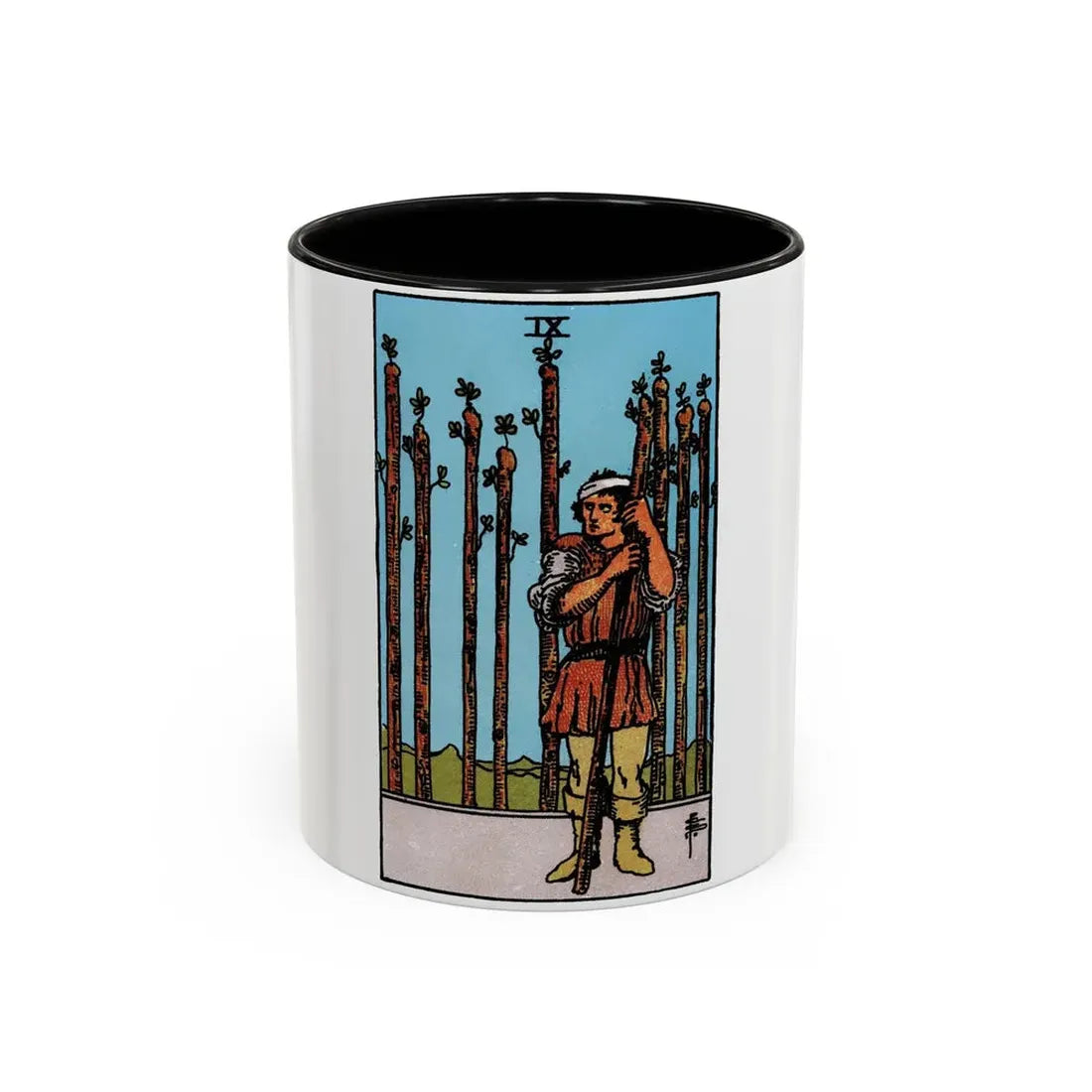 The 9 of Wands (Tarot Card) Accent Coffee Mug 11oz Black - Go Mug Yourself