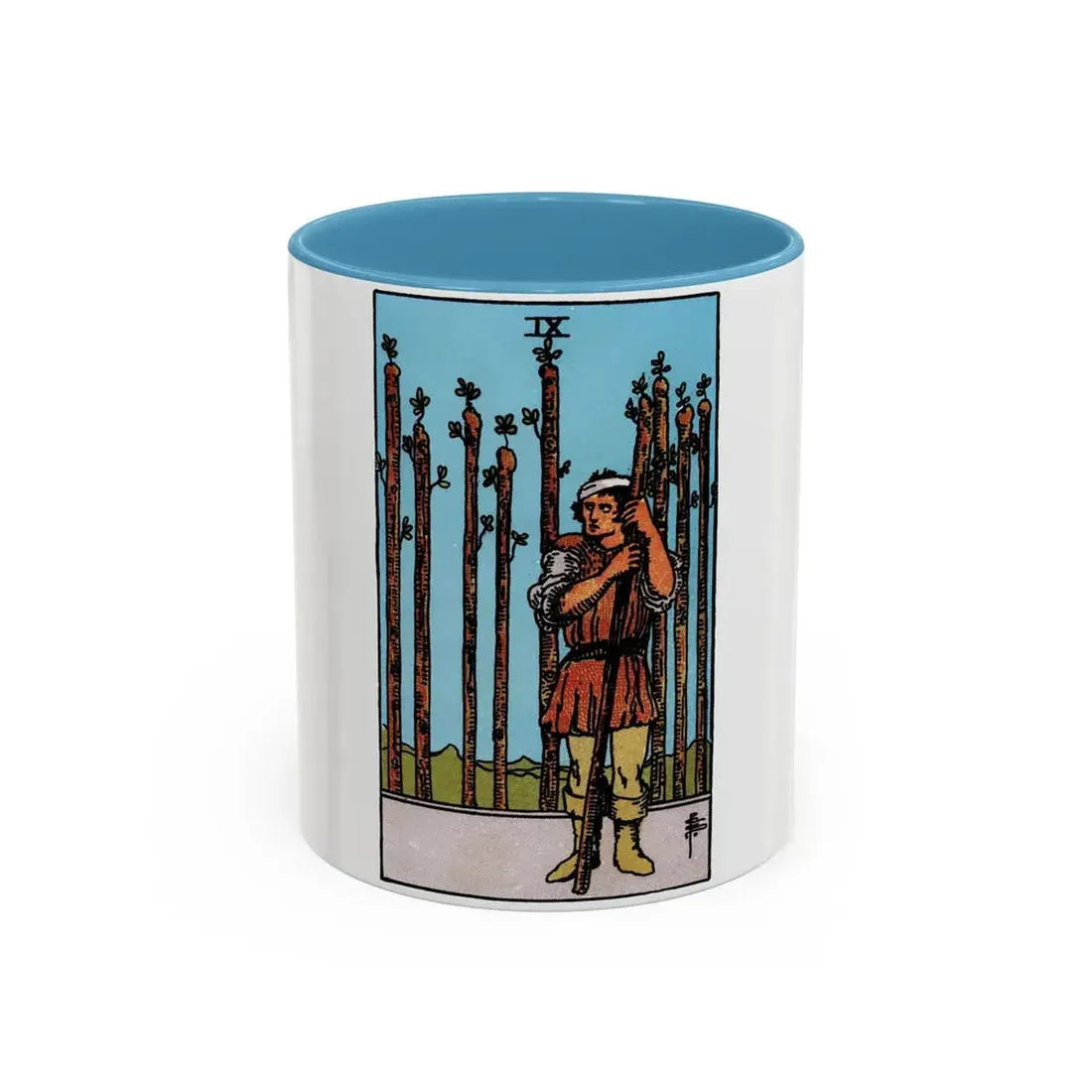 The 9 of Wands (Tarot Card) Accent Coffee Mug 11oz Light Blue - Go Mug Yourself