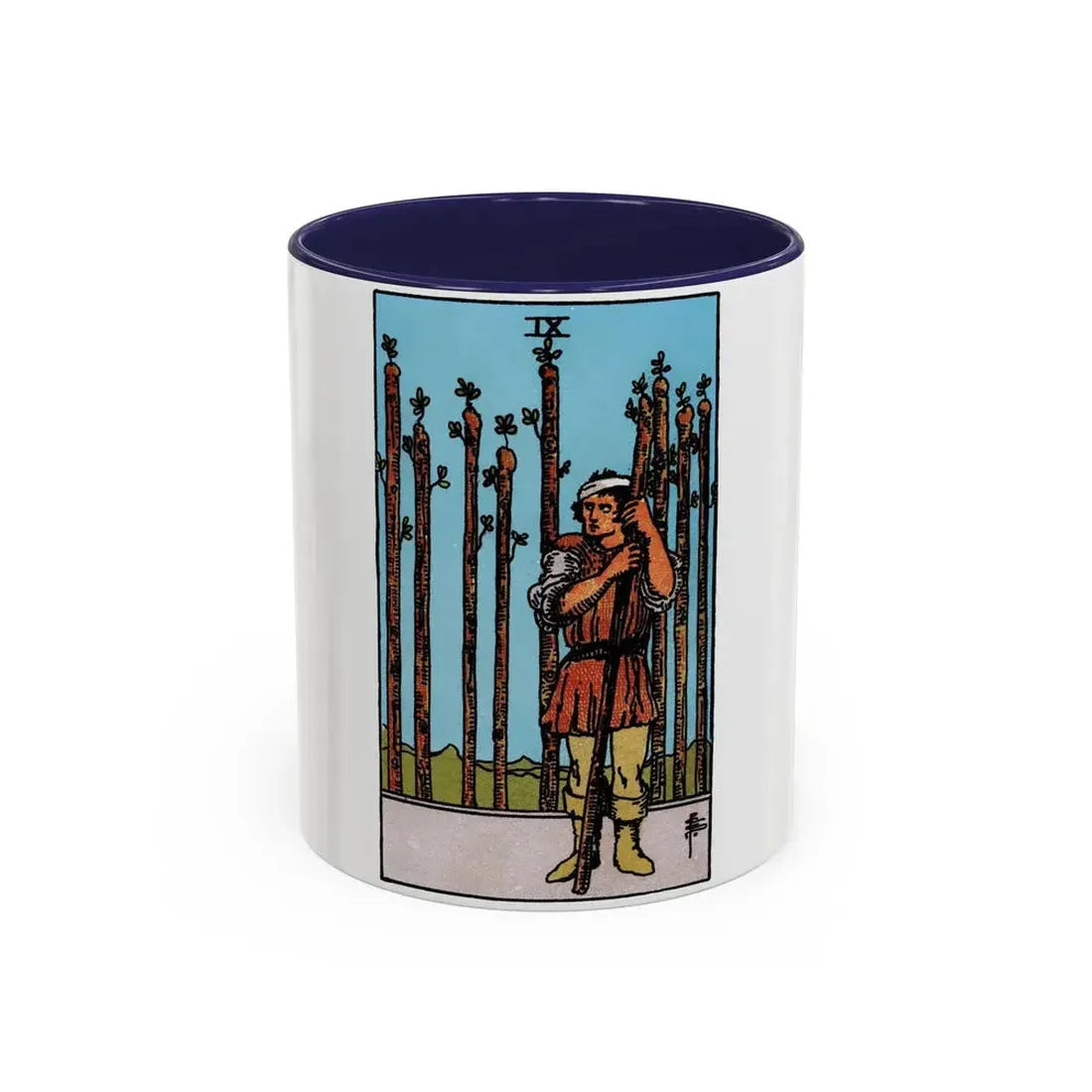 The 9 of Wands (Tarot Card) Accent Coffee Mug 11oz Navy - Go Mug Yourself