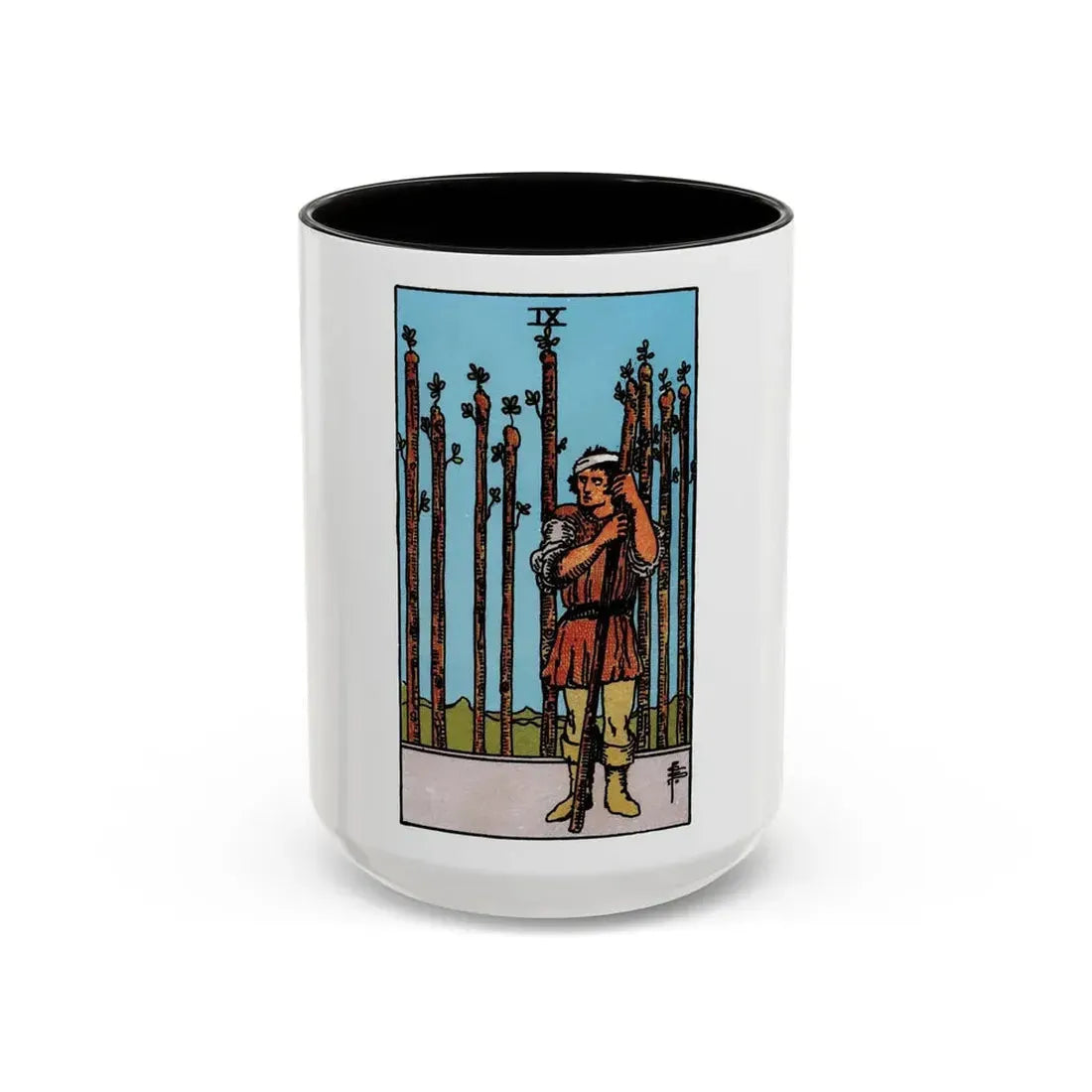 The 9 of Wands (Tarot Card) Accent Coffee Mug 15oz Black - Go Mug Yourself