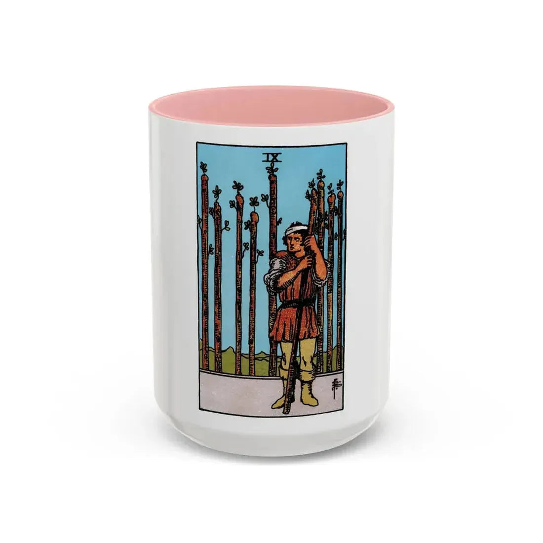 The 9 of Wands (Tarot Card) Accent Coffee Mug 15oz Pink - Go Mug Yourself