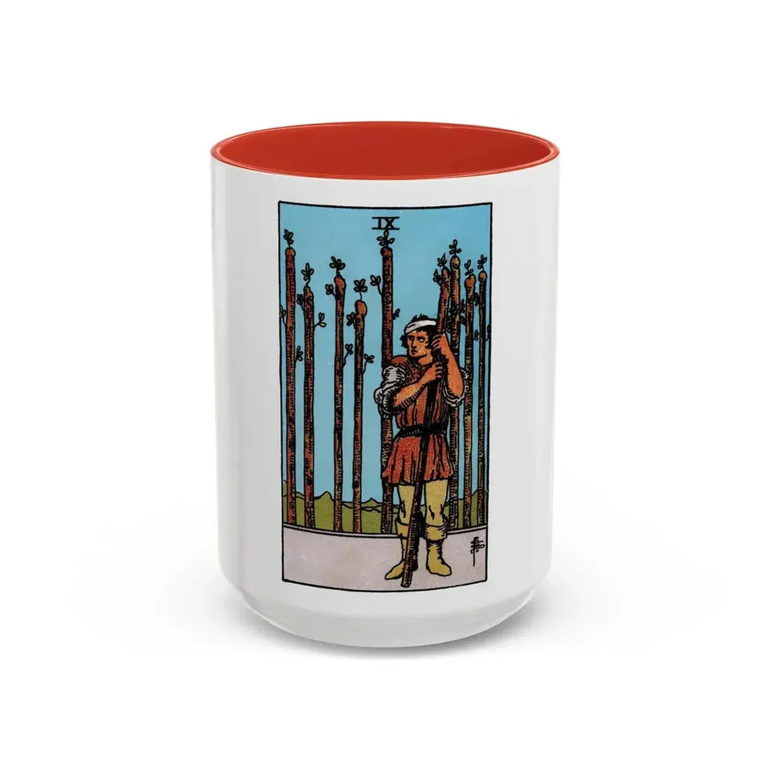 The 9 of Wands (Tarot Card) Accent Coffee Mug 15oz Red - Go Mug Yourself
