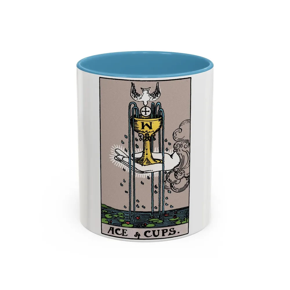The Ace of Cups (Tarot Card) Accent Coffee Mug-11oz-Light Blue-Go Mug Yourself