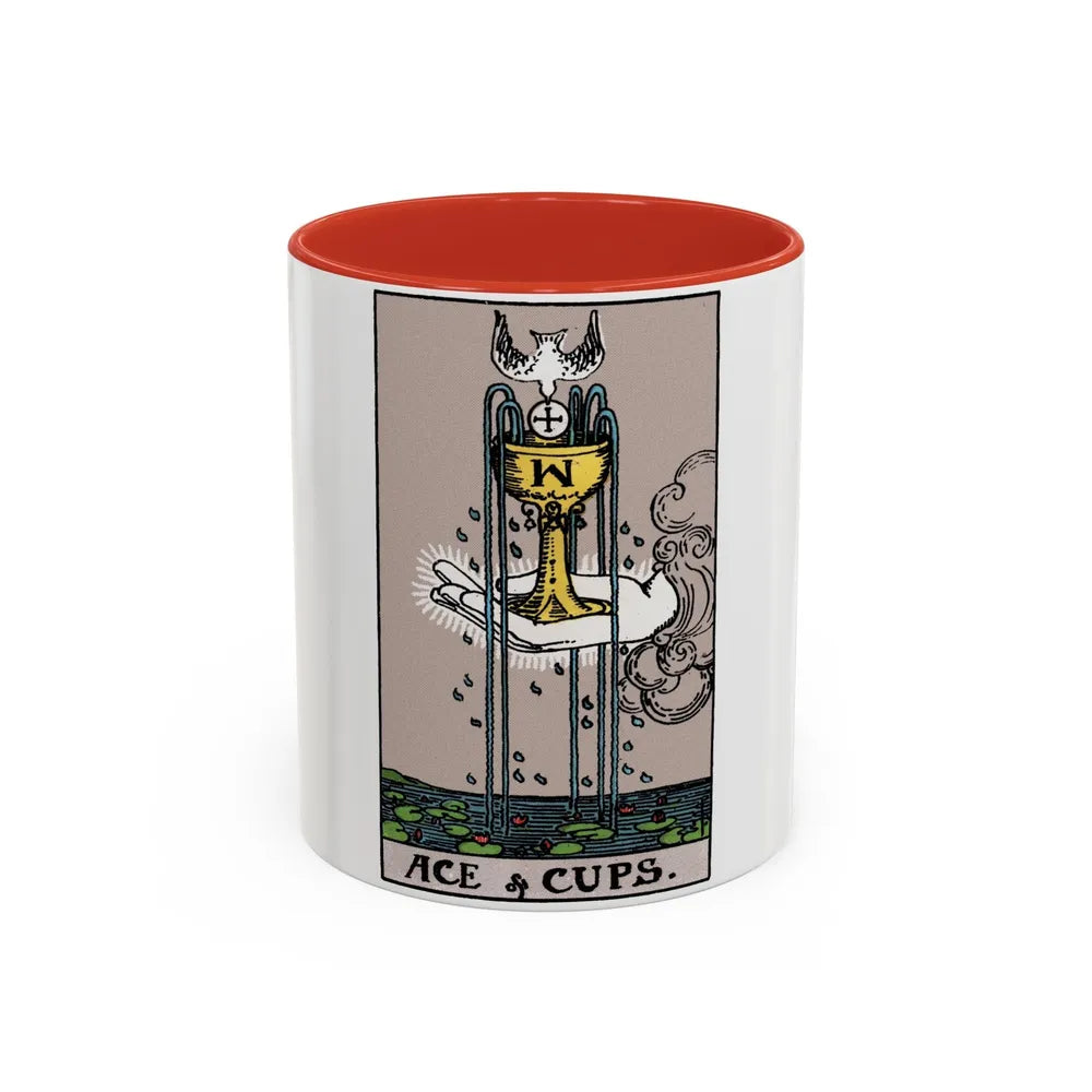 The Ace of Cups (Tarot Card) Accent Coffee Mug-11oz-Red-Go Mug Yourself