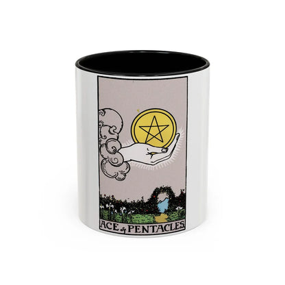 The Ace of p of Pentacles (Tarot Card) Accent Coffee Mug-11oz-Black-Go Mug Yourself
