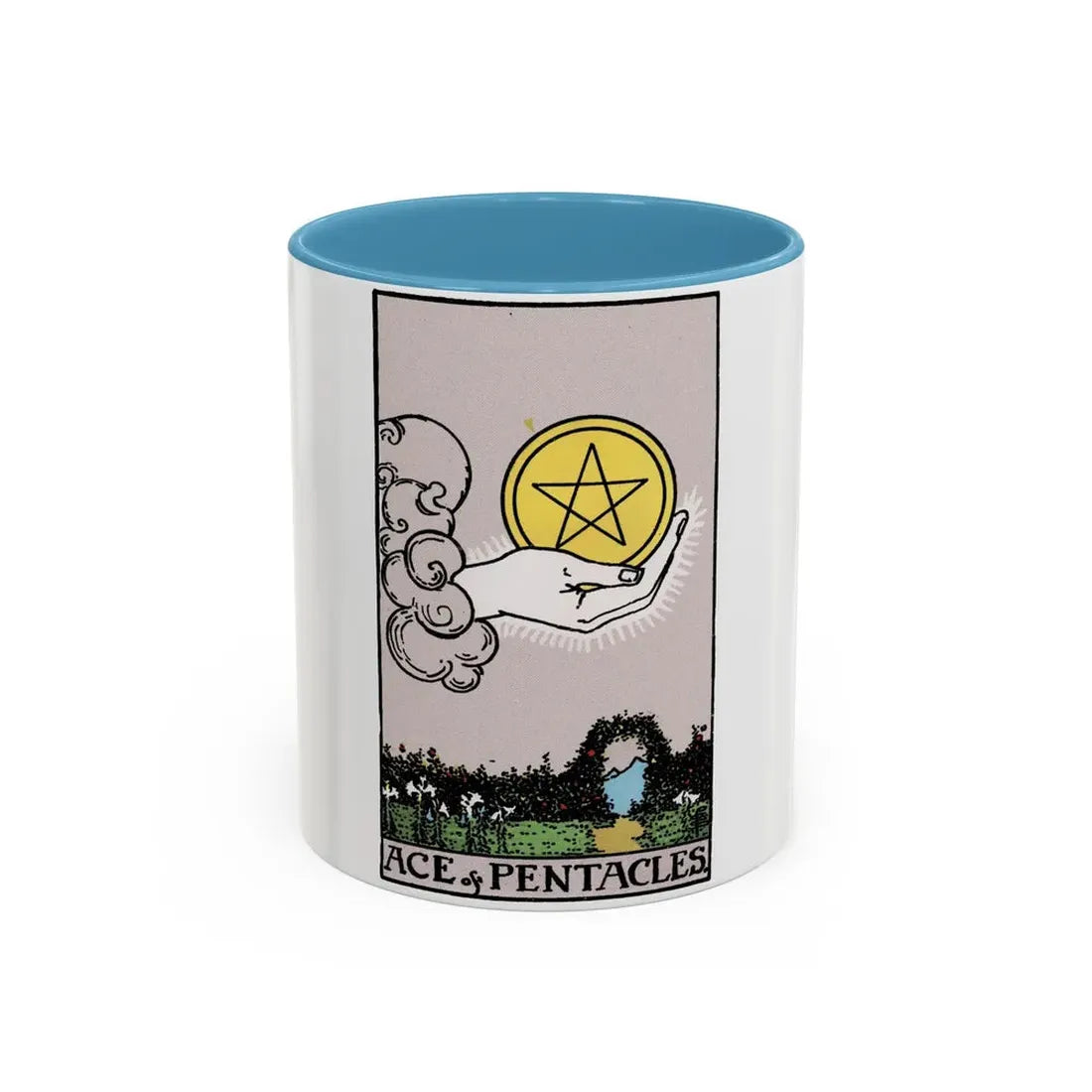 The Ace of p of Pentacles (Tarot Card) Accent Coffee Mug 11oz Light Blue - Go Mug Yourself