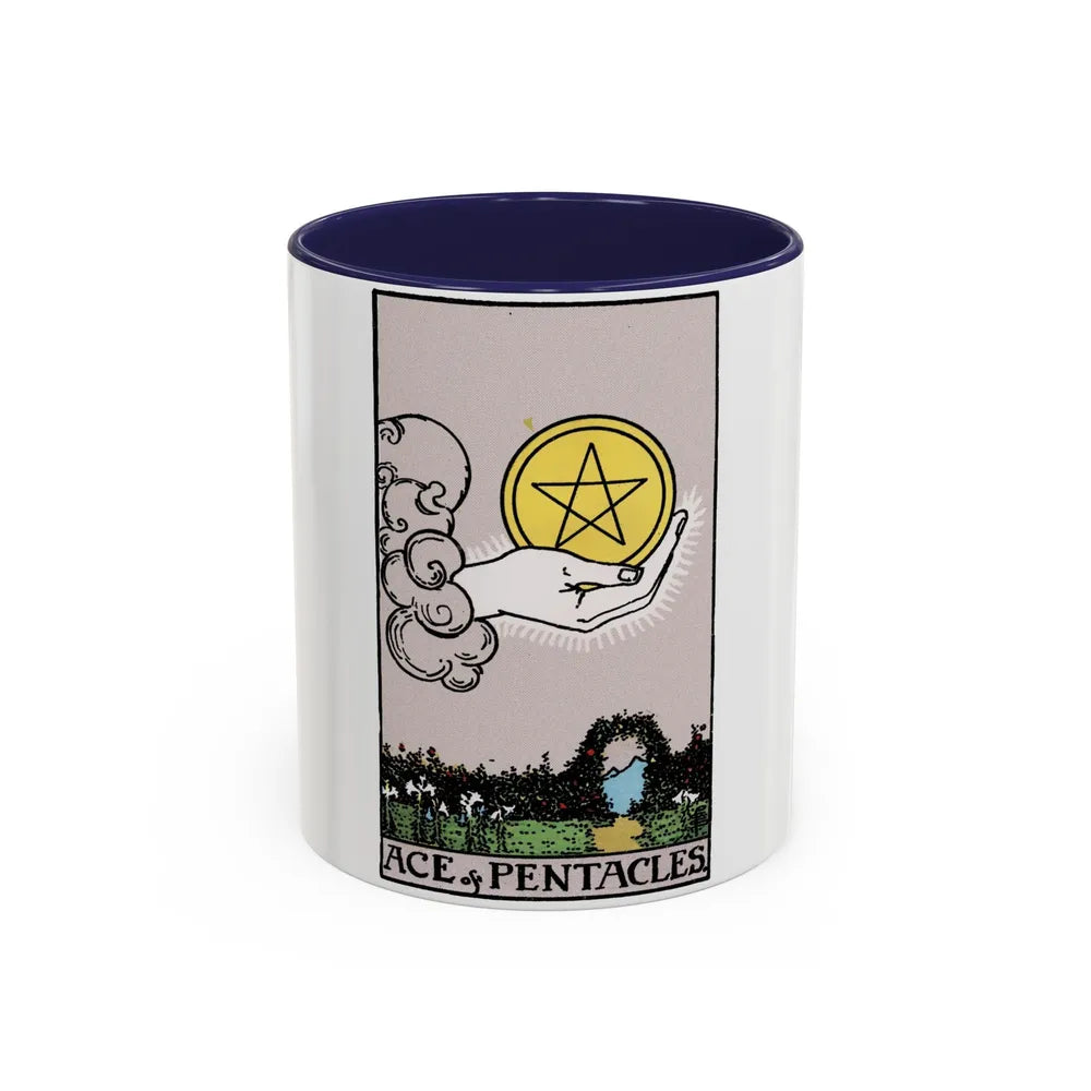 The Ace of p of Pentacles (Tarot Card) Accent Coffee Mug-11oz-Navy-Go Mug Yourself