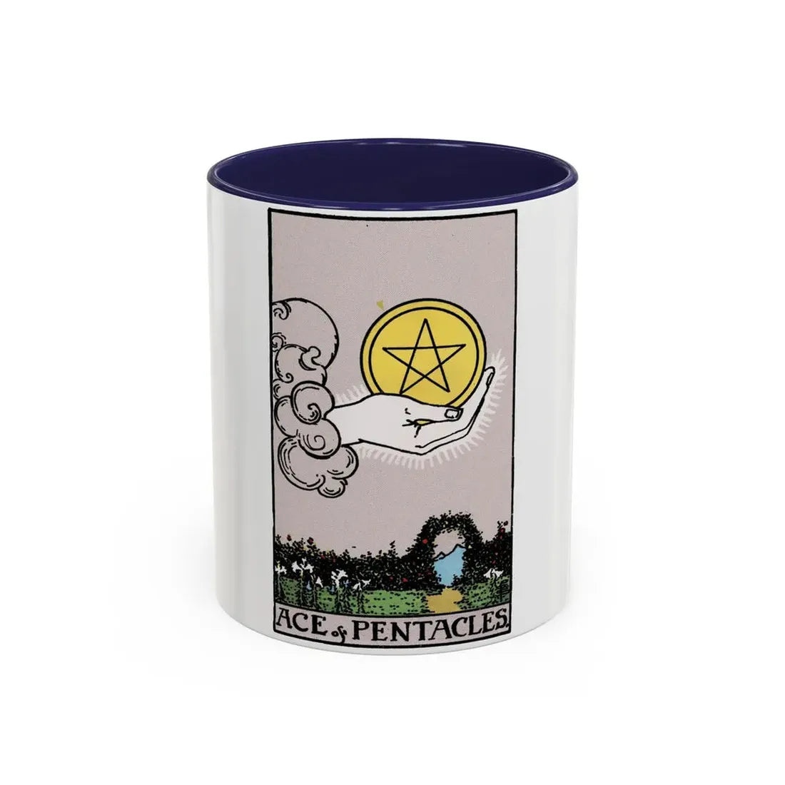 The Ace of p of Pentacles (Tarot Card) Accent Coffee Mug 11oz Navy - Go Mug Yourself