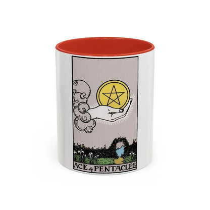 The Ace of p of Pentacles (Tarot Card) Accent Coffee Mug 11oz Red - Go Mug Yourself