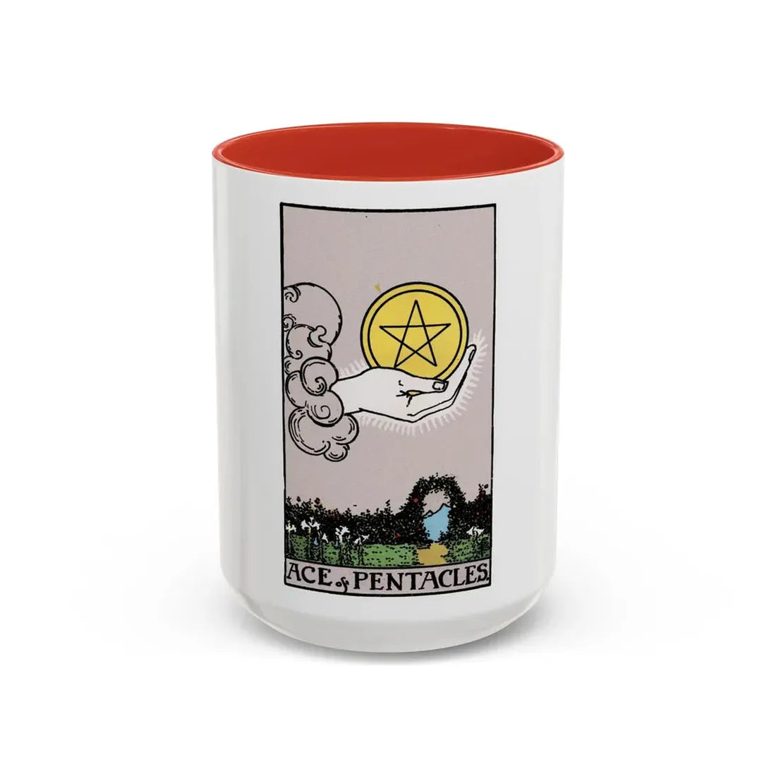 The Ace of p of Pentacles (Tarot Card) Accent Coffee Mug 15oz Red - Go Mug Yourself