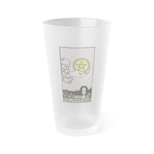 The Ace of p of Pentacles (Tarot Card) Frosted Pint Glass 16oz-Go Mug Yourself