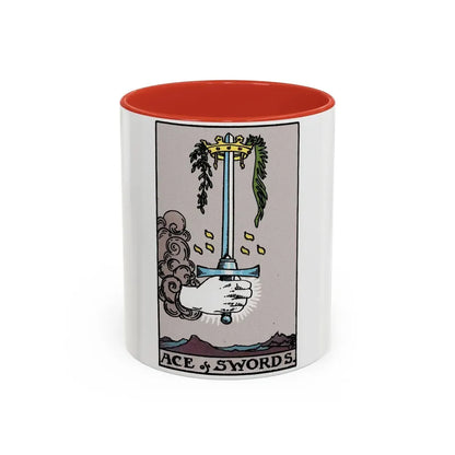 The Ace of Swords (Tarot Card) Accent Coffee Mug 11oz Red - Go Mug Yourself